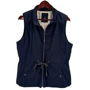 Nautica Outerwear Vest Large Zip Navy Blue Insulated Tie Sailing Nautical Sailor